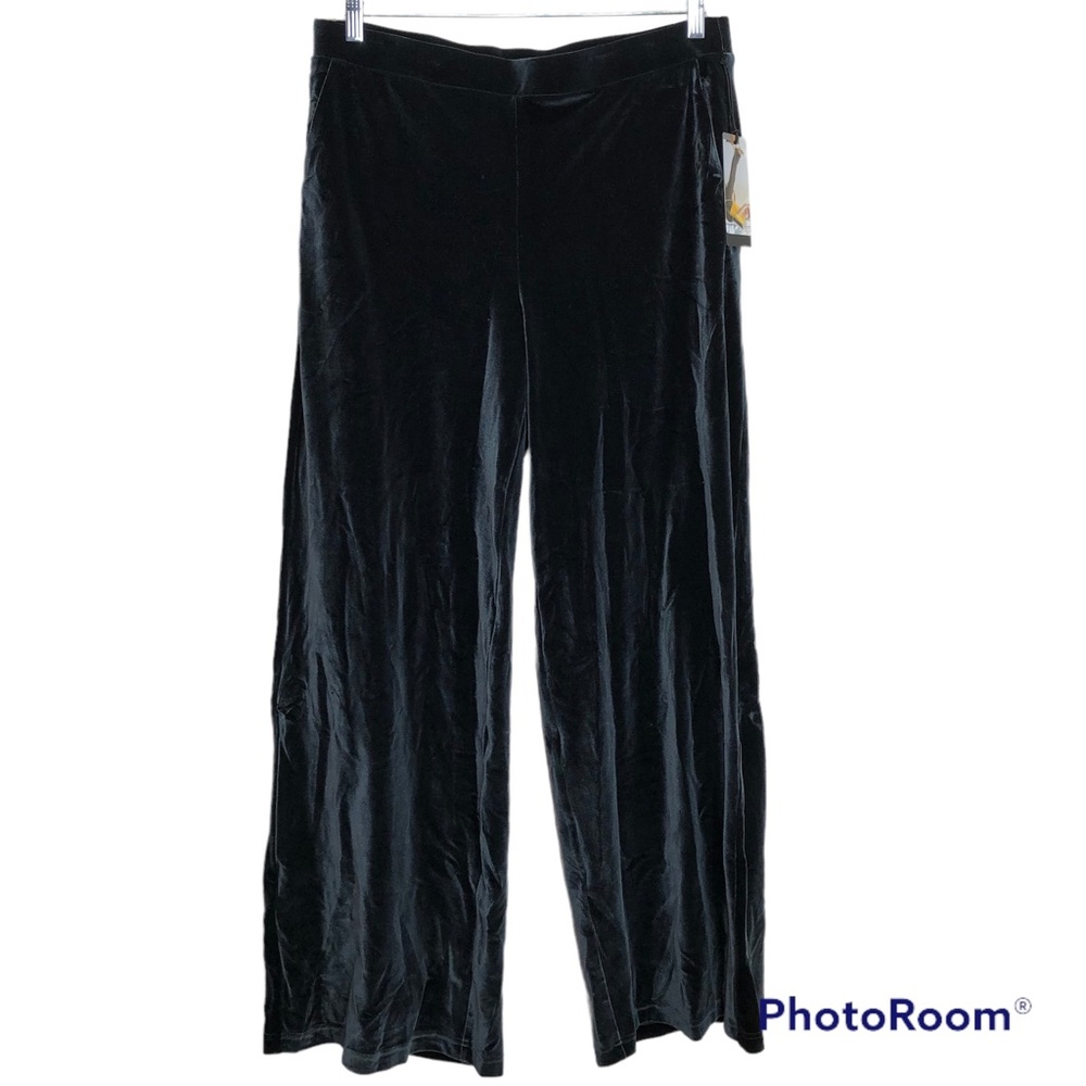 Betabrand dark green velvet wide leg pull on pants